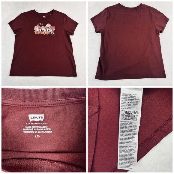 Levi’s Size L T-Shirt Bundle 3pc Floral Logo Cotton Tops   Cream Green Red Logo - Picture 3 of 7